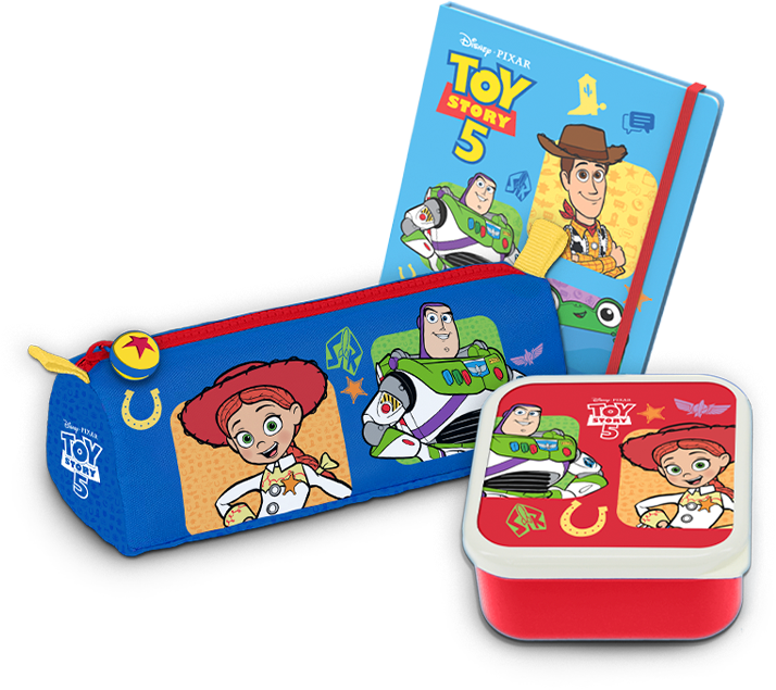 Astuccio, portamerenda e gadget Toy Story 5 in palio
